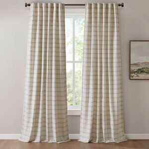Open Box - Regency Heights - Fleece Lining Plaid Weave Window Curtai Blue